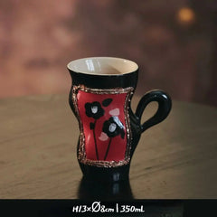 Handcrafted Vintage Oatmeal Twist Mug - Large Ceramic Coffee Cup for Breakfast, High Handle Retro Design
