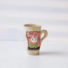 Handcrafted Vintage Oatmeal Twist Mug - Large Ceramic Coffee Cup for Breakfast, High Handle Retro Design