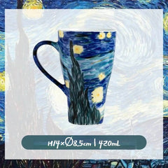 Van Gogh Inspired Mug - Hand-Painted Masterpiece Ceramic Cup with Lid, Large Office Drinkware & Art Gift