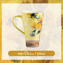 Van Gogh Inspired Mug - Hand-Painted Masterpiece Ceramic Cup with Lid, Large Office Drinkware & Art Gift