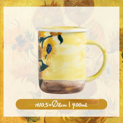 Van Gogh Inspired Mug - Hand-Painted Masterpiece Ceramic Cup with Lid, Large Office Drinkware & Art Gift