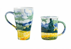 Van Gogh Inspired Mug - Hand-Painted Masterpiece Ceramic Cup with Lid, Large Office Drinkware & Art Gift