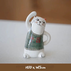 Whimsical Ceramic Cat Figurine - Adorable Kitty Desk Decor for Home, Office & Garden