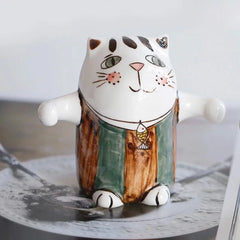 Whimsical Ceramic Cat Figurine - Adorable Kitty Desk Decor for Home, Office & Garden