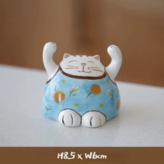 Whimsical Ceramic Cat Figurine - Adorable Kitty Desk Decor for Home, Office & Garden