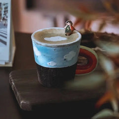 Whimsical Couple's Mug Set - Cartoon Ceramic Cups with Lids & Spoons, Cute Drinkware for Coffee/Milk