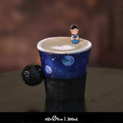 Whimsical Couple's Mug Set - Cartoon Ceramic Cups with Lids & Spoons, Cute Drinkware for Coffee/Milk