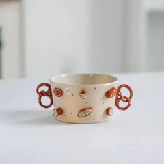 Handcrafted Pretzel Ceramic Set - Artisan Coffee Cup & Saucer, German-Inspired Drinkware