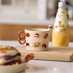 Handcrafted Pretzel Ceramic Set - Artisan Coffee Cup & Saucer, German-Inspired Drinkware