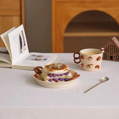 Handcrafted Pretzel Ceramic Set - Artisan Coffee Cup & Saucer, German-Inspired Drinkware