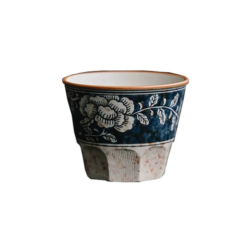 Hand-painted Retro Chinese Blue & White Coffee Cup - Artisan Crafted