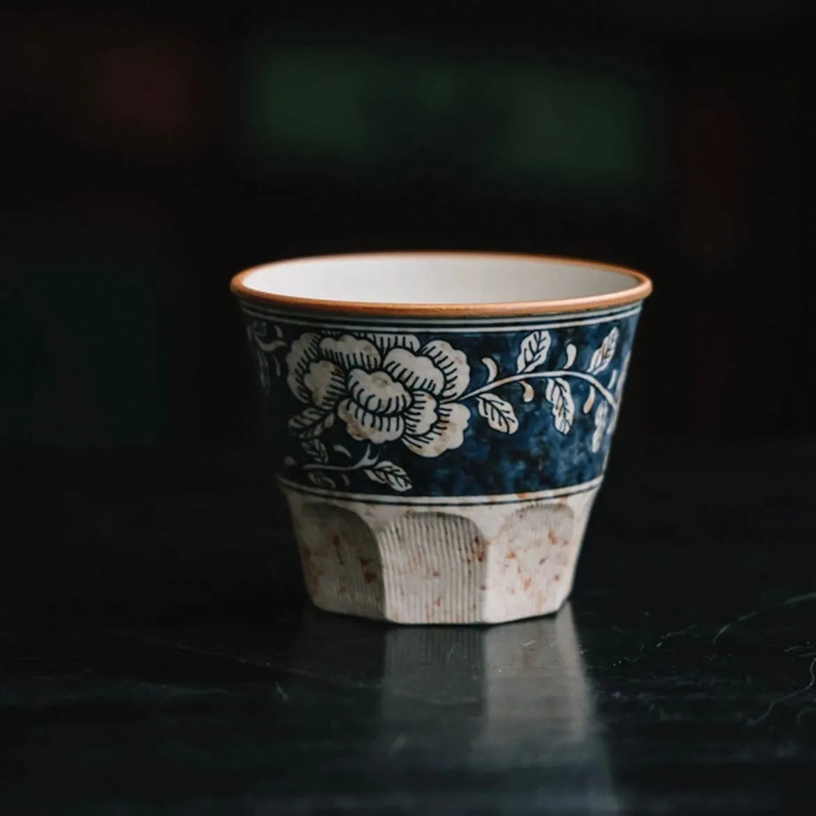 Hand-painted Retro Chinese Blue & White Coffee Cup - Artisan Crafted