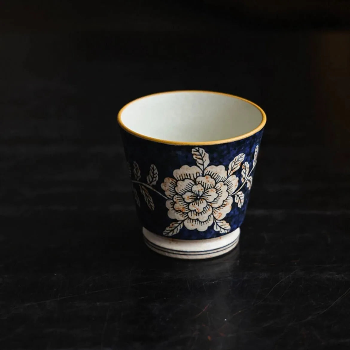 Hand-painted Retro Chinese Blue & White Coffee Cup - Artisan Crafted
