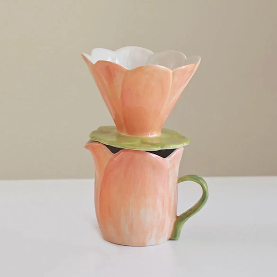 Handmade Floral Ceramic Coffee Set - Pour-Over Pot & Cup Duo