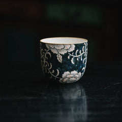 Hand-painted Retro Chinese Blue & White Coffee Cup - Artisan Crafted