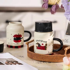 Cartoon Lidded Tumbler - Large Ceramic Water Cup for Home, Cute & Stylish Drinkware