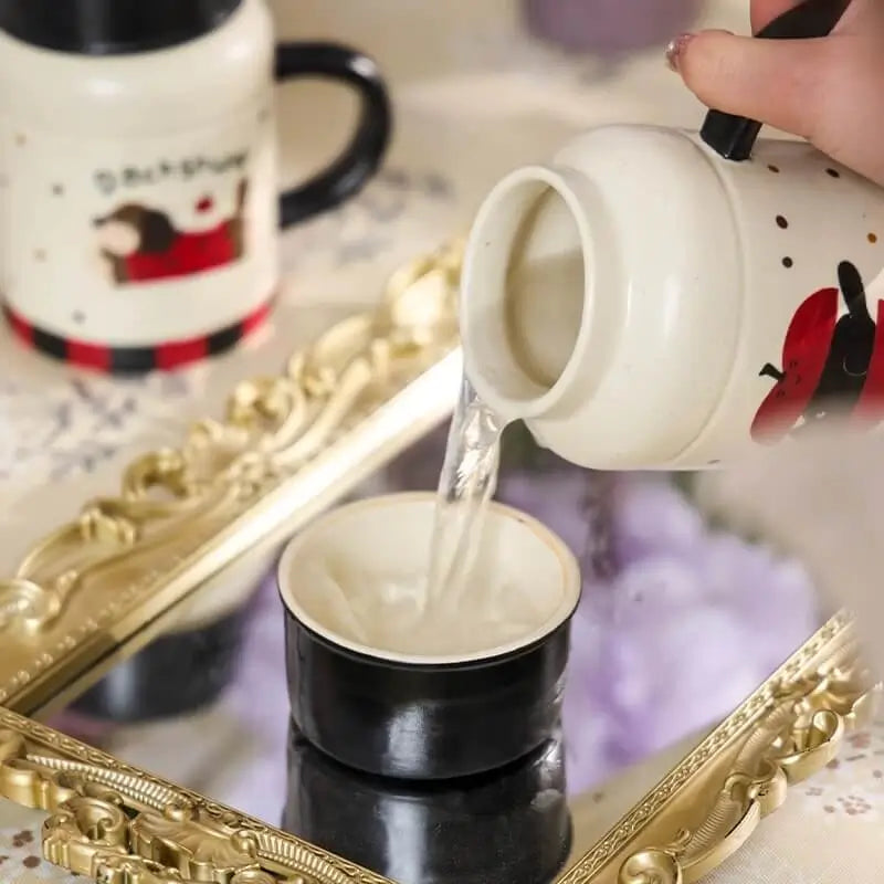 Cartoon Lidded Tumbler - Large Ceramic Water Cup for Home, Cute & Stylish Drinkware