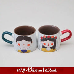 Japanese-style Cute Ceramic Mug Set - Hand-Painted Cartoon Coffee Cups for Couples, Kawaii Drinkware