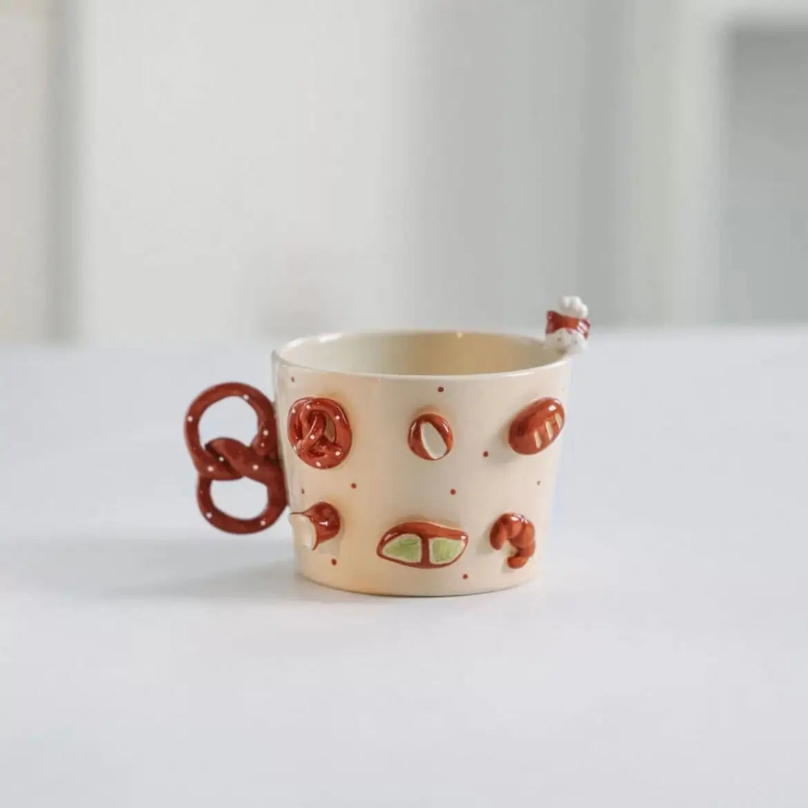 Handcrafted Pretzel Ceramic Set - Artisan Coffee Cup & Saucer, German-Inspired Drinkware